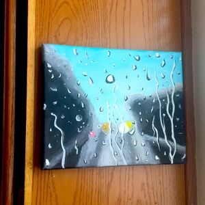 Window water drops road acrylic painting